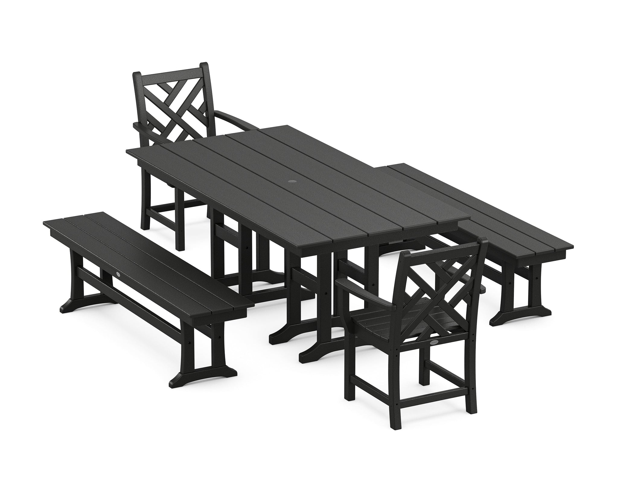 Chippendale 5-Piece Farmhouse Dining Set with Benches