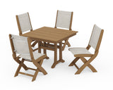 Coastal Folding Side Chair 5-Piece Farmhouse Dining Set With Trestle Legs