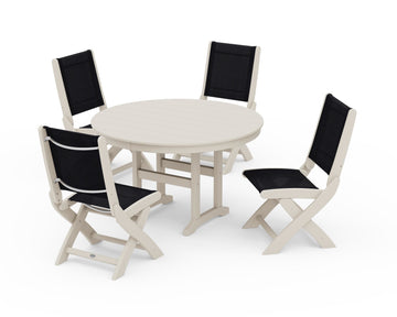 Coastal Folding Side Chair 5-Piece Round Dining Set