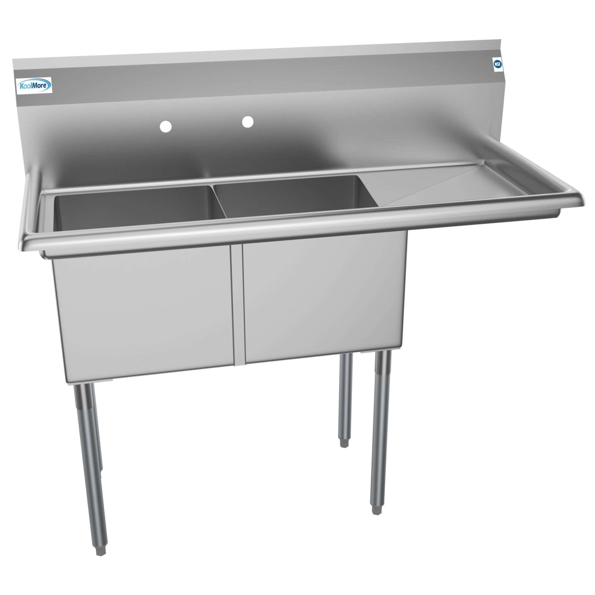 48 in. Two Compartment Stainless Steel Commercial Sink with Drainboard, Bowl Size 15"x 15"x 12"