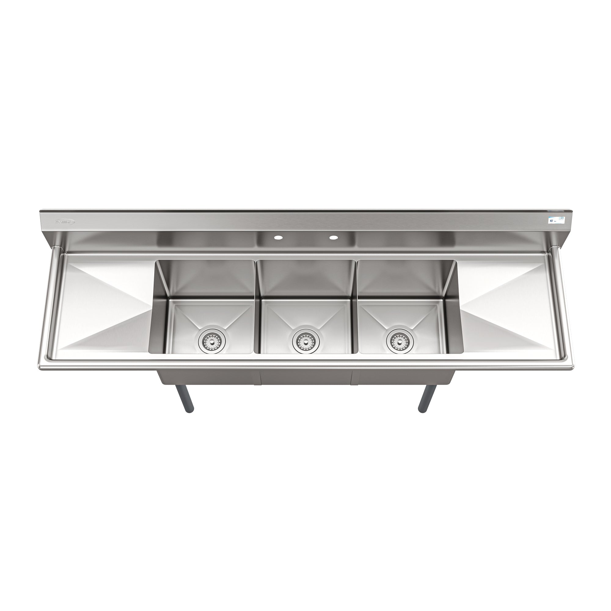 75 in Three Compartment Commercial Sink, Bowl Size 15x15x14, 16 Gauge Stainless-Steel with 2 Drainboards