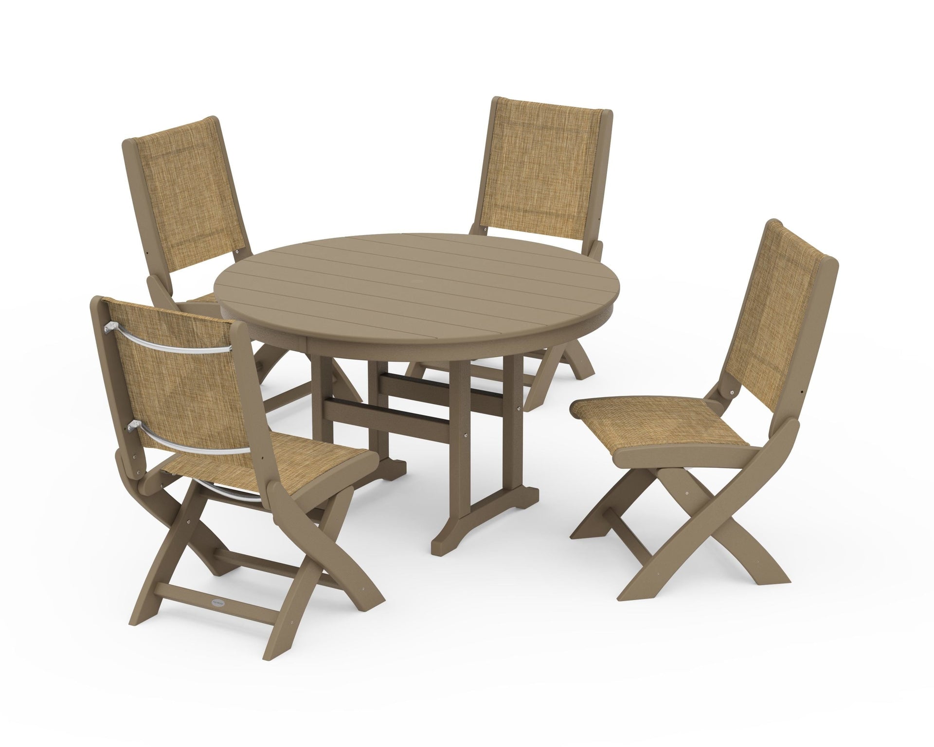 Coastal Folding Side Chair 5-Piece Round Dining Set