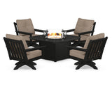 Vineyard 5-Piece Deep Seating Swivel Conversation Set with Fire Pit Table