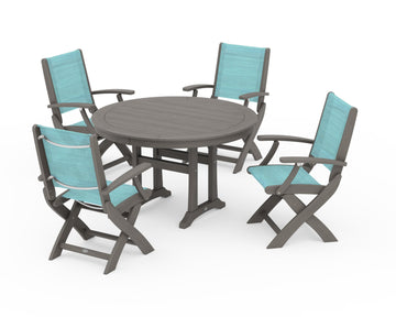Coastal Folding Chair 5-Piece Round Dining Set with Trestle Legs
