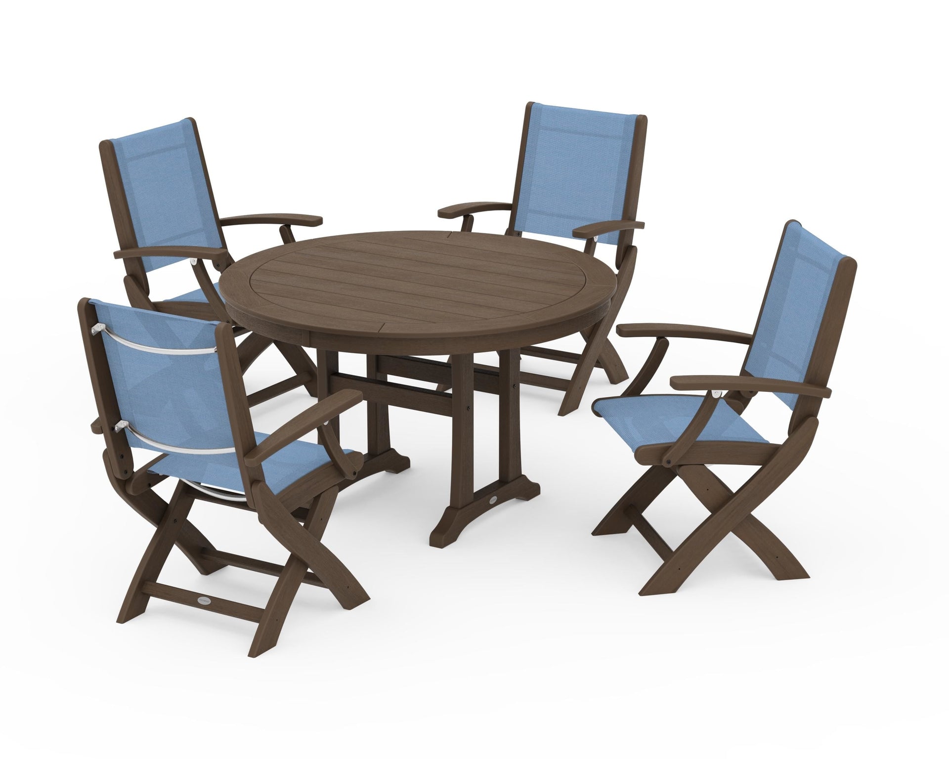 Coastal Folding Chair 5-Piece Round Dining Set with Trestle Legs