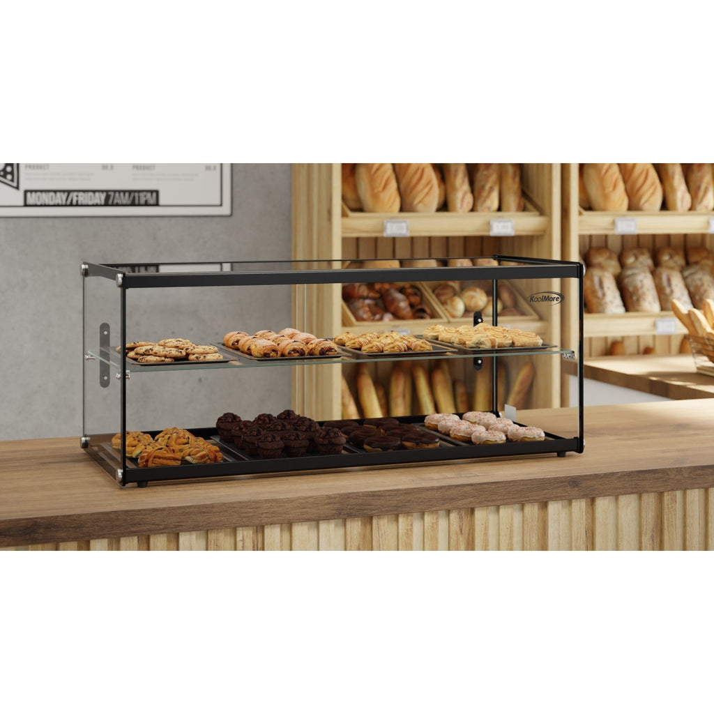 36 in. 2 Tiered Pastry Display Case With Shelf and Sliding Door, 4.2 cu. ft. Capacity, ETL Listed