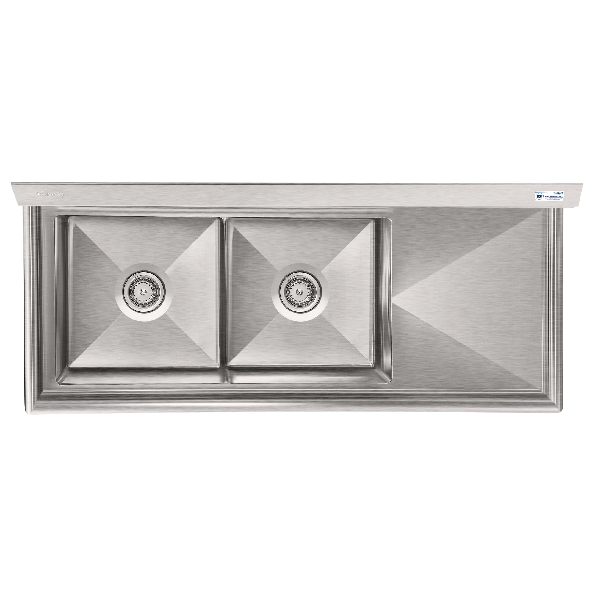 57 in. 18-Gauge 2-Compartment Commercial Sink with Backsplash and 18 in. Right Drainboard, Bowl Dimensions 18"x18"x14" in Stainless-Steel