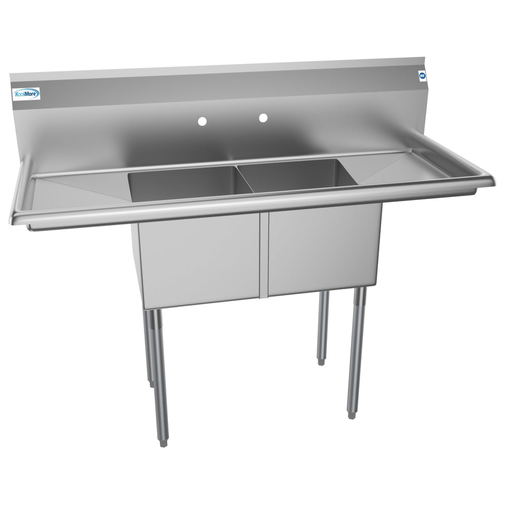 52 in. Two Compartment Stainless Steel Commercial Sink with 2 Drainboards, Bowl Size 14"x 16"x 11"