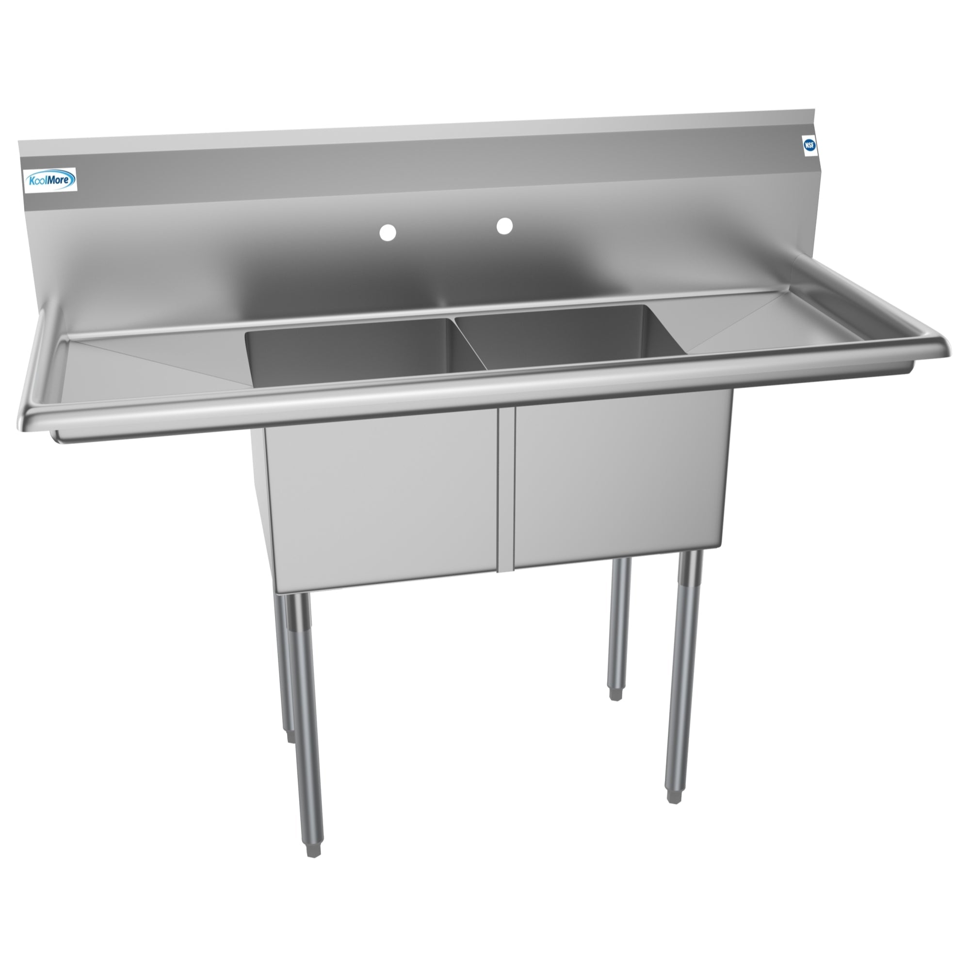 52 in. Two Compartment Stainless Steel Commercial Sink with 2 Drainboards, Bowl Size 14"x 16"x 11"