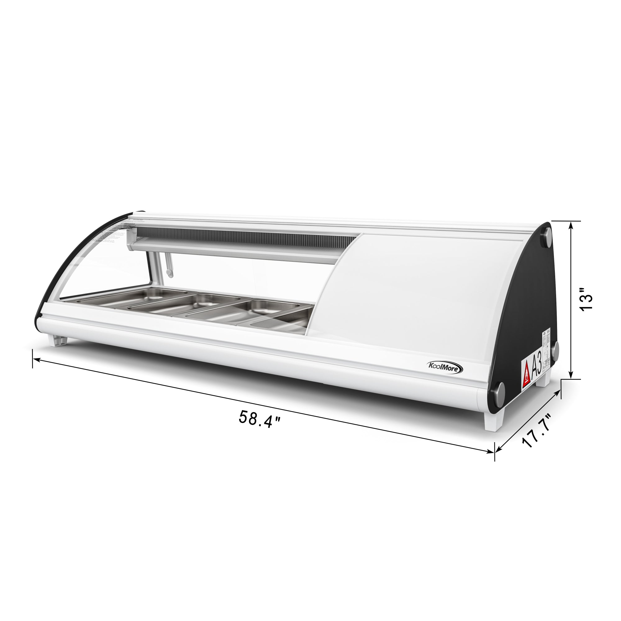 46 in. Glass Sushi Countertop Display Refrigerator with 4 Stainless Steel Trays in White