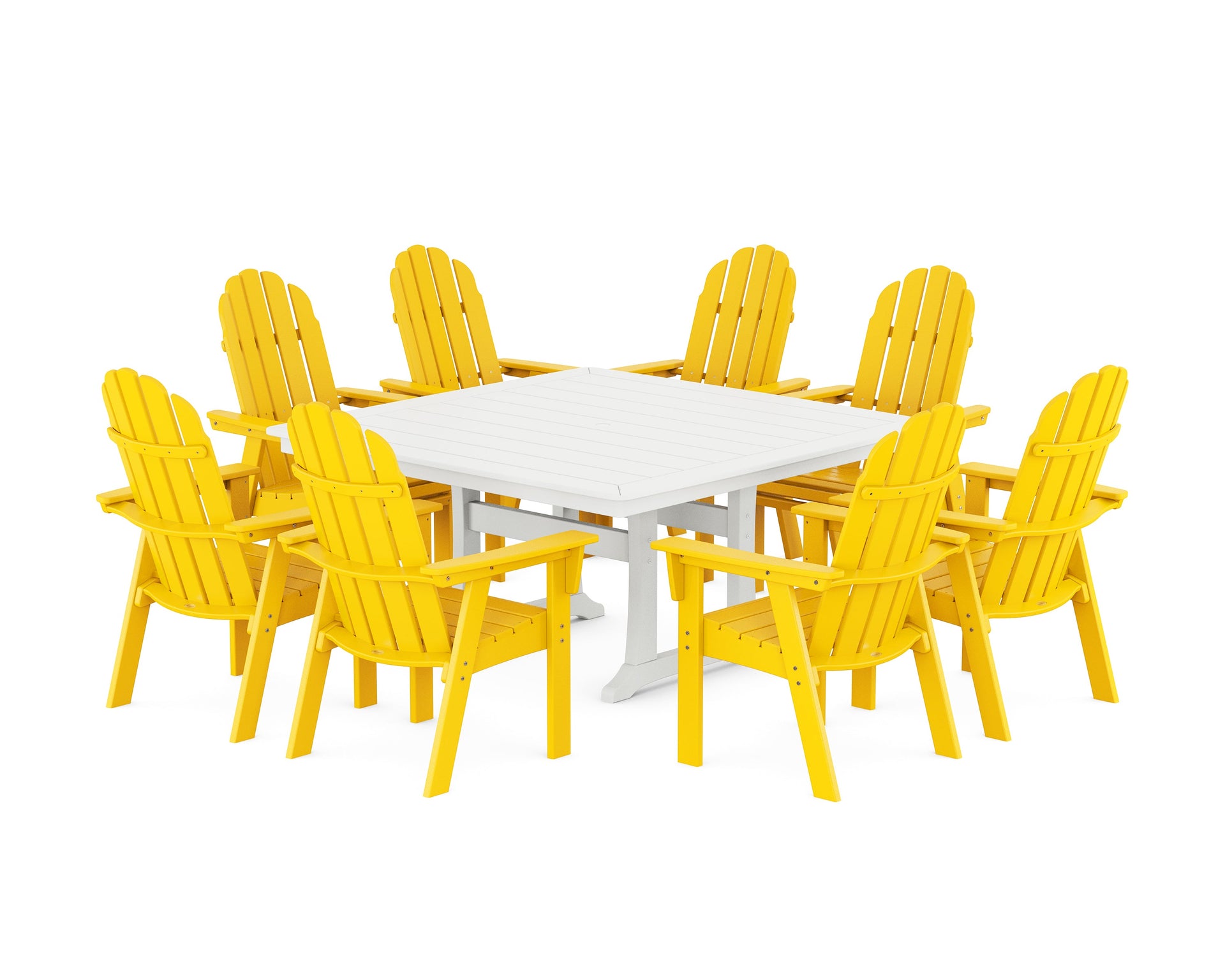 Vineyard Curveback Adirondack 9-Piece Nautical Trestle Dining Set