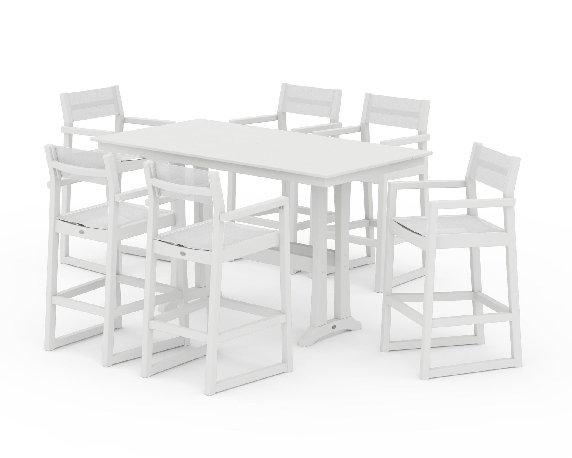 EDGE Sling Arm Chair 7-Piece Farmhouse Bar Set with Trestle Legs