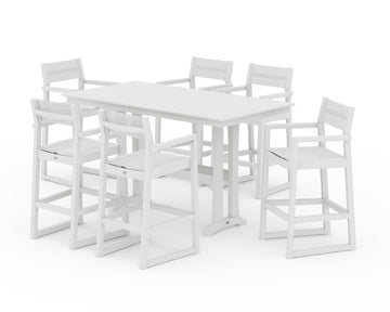 EDGE Sling Arm Chair 7-Piece Farmhouse Bar Set with Trestle Legs
