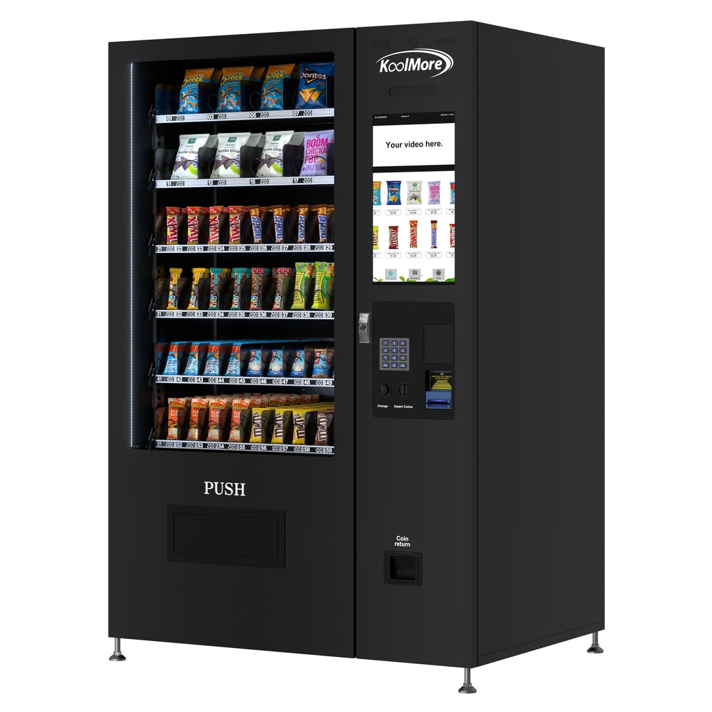 50 in. 60-Slot Snack Vending Machine with 22-inch Touch Screen, Bill and Coin Acceptor in Black, Non-Refrigerated