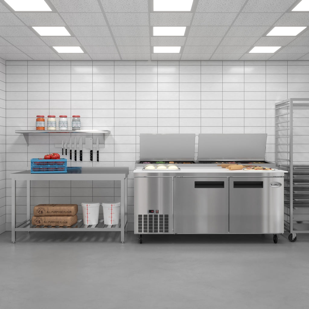 71 in. Two Door Commercial Pizza Prep Refrigerator in Stainless-Steel