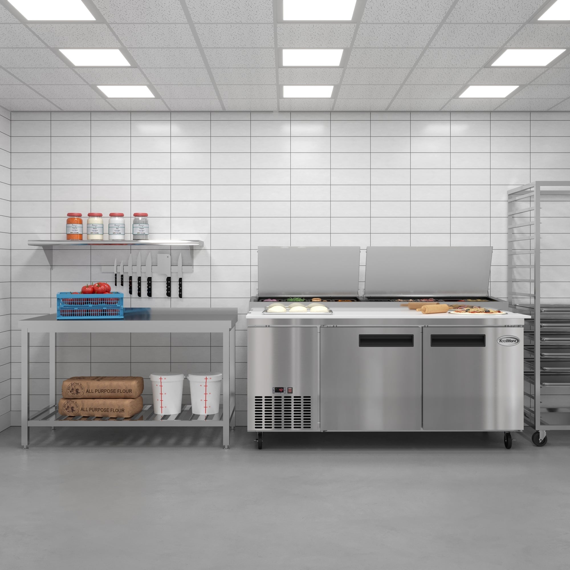 71 in. Two Door Commercial Pizza Prep Refrigerator in Stainless-Steel