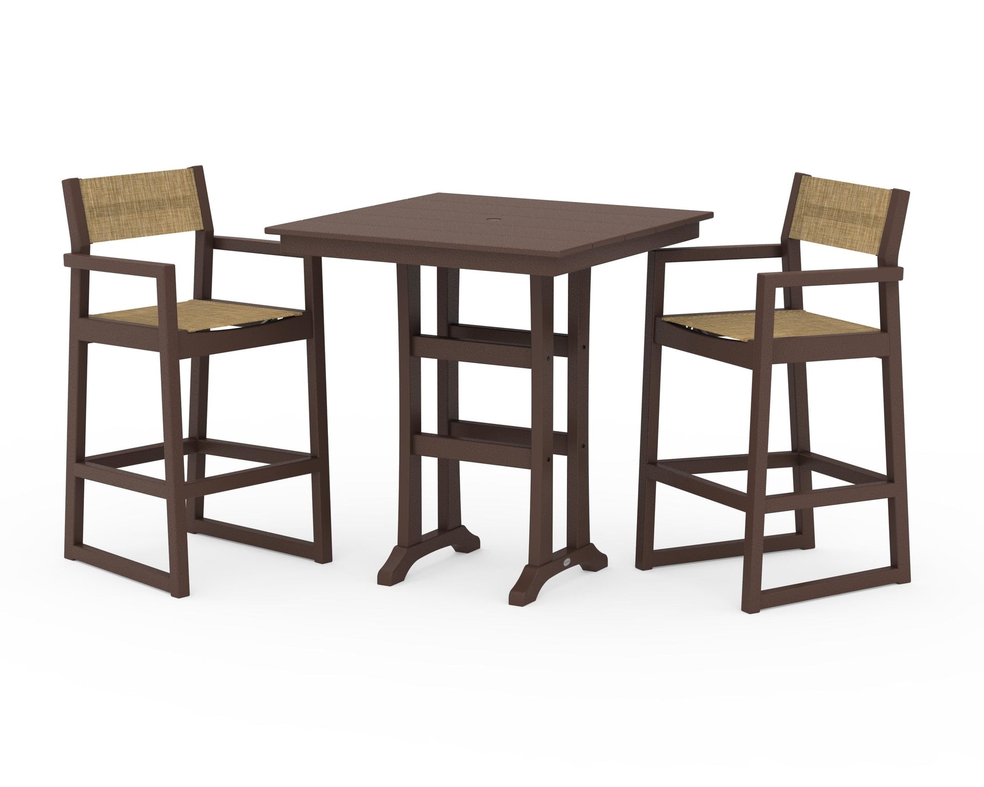 EDGE Sling Arm Chair 3-Piece Farmhouse Bar Set with Trestle Legs