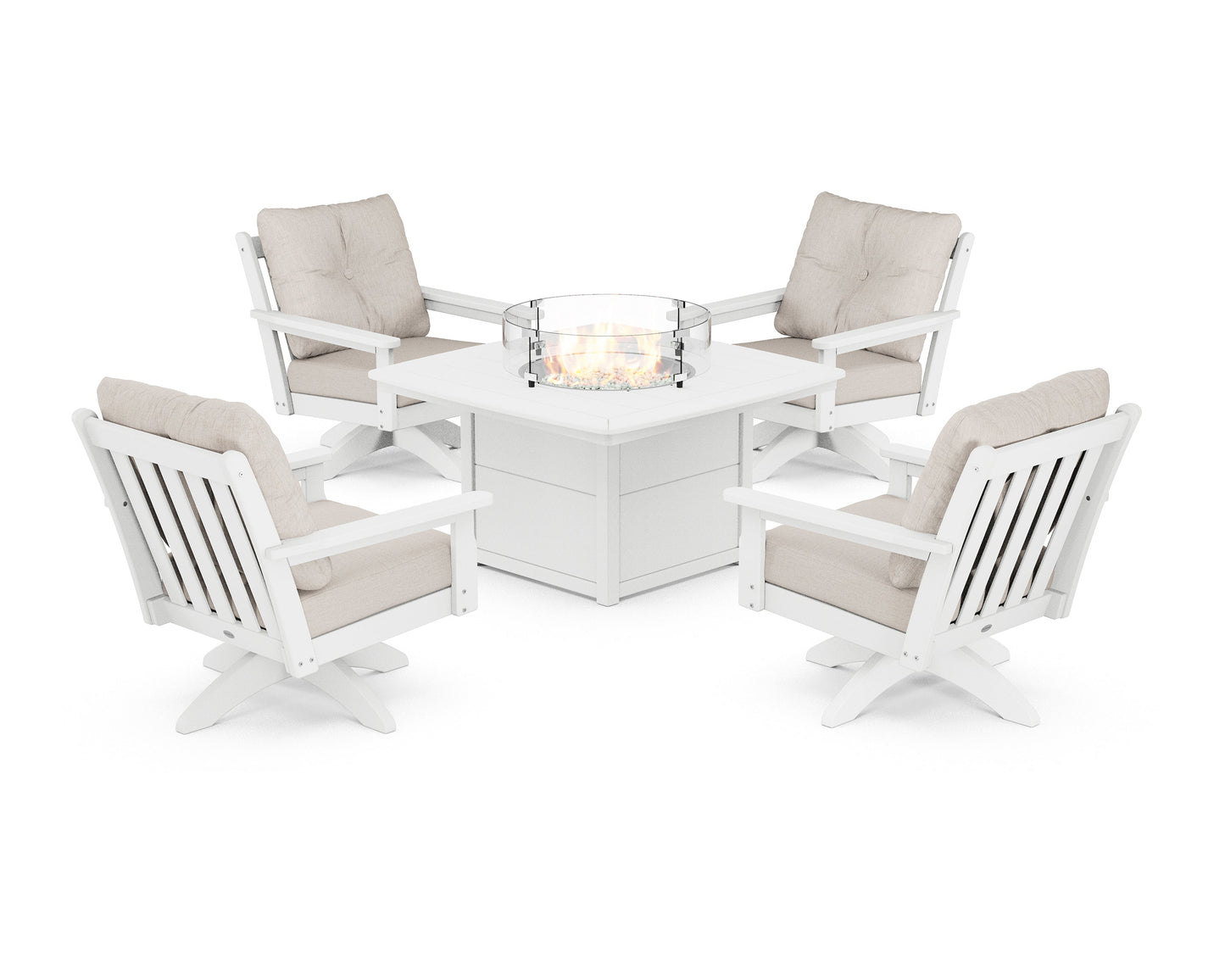 Vineyard 5-Piece Deep Seating Swivel Conversation Set with Fire Pit Table