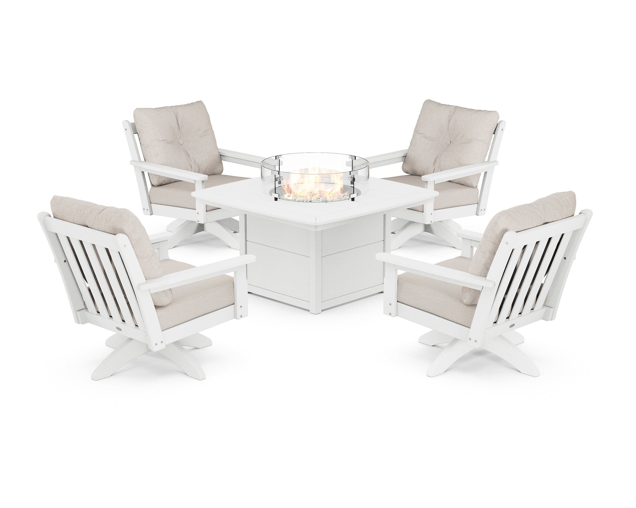 Vineyard 5-Piece Deep Seating Swivel Conversation Set with Fire Pit Table