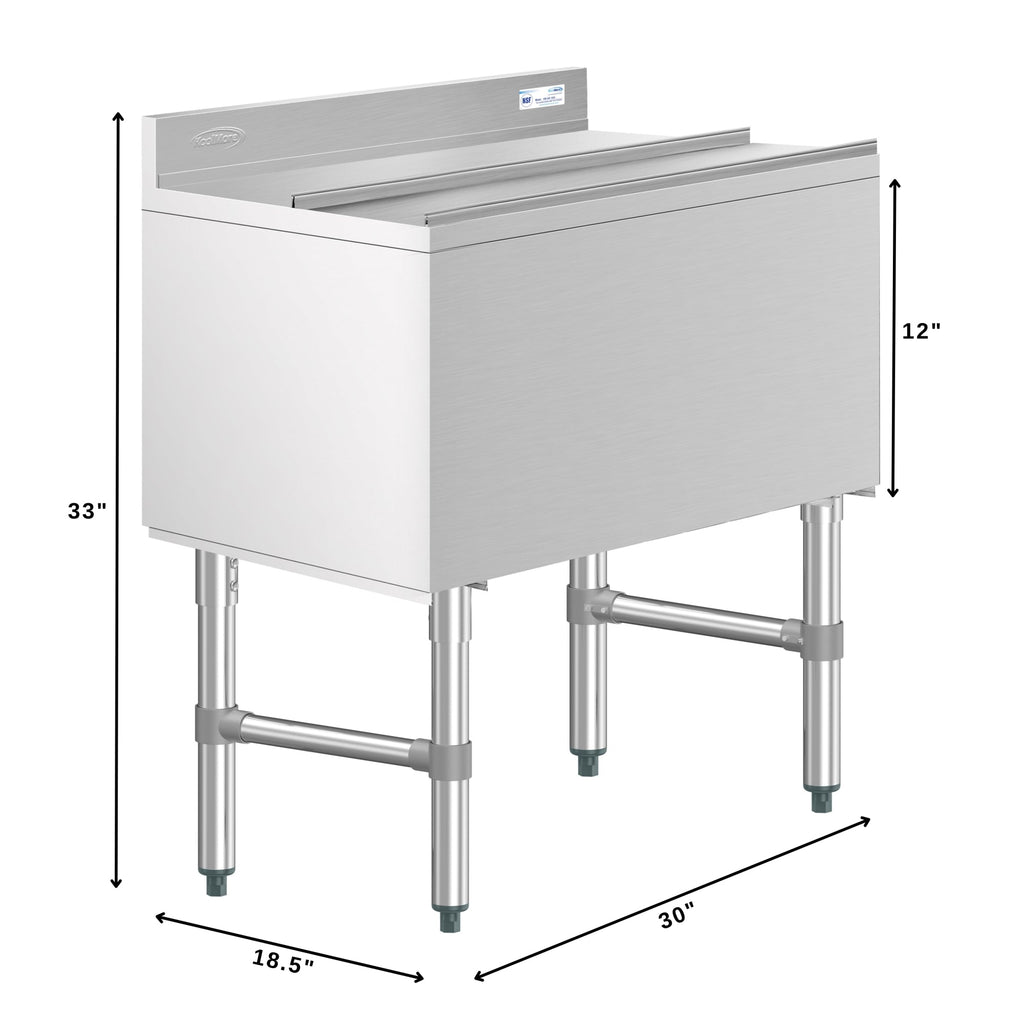 30 in. Commercial Underbar Ice Bin with Siding Lid in Stainless Steel