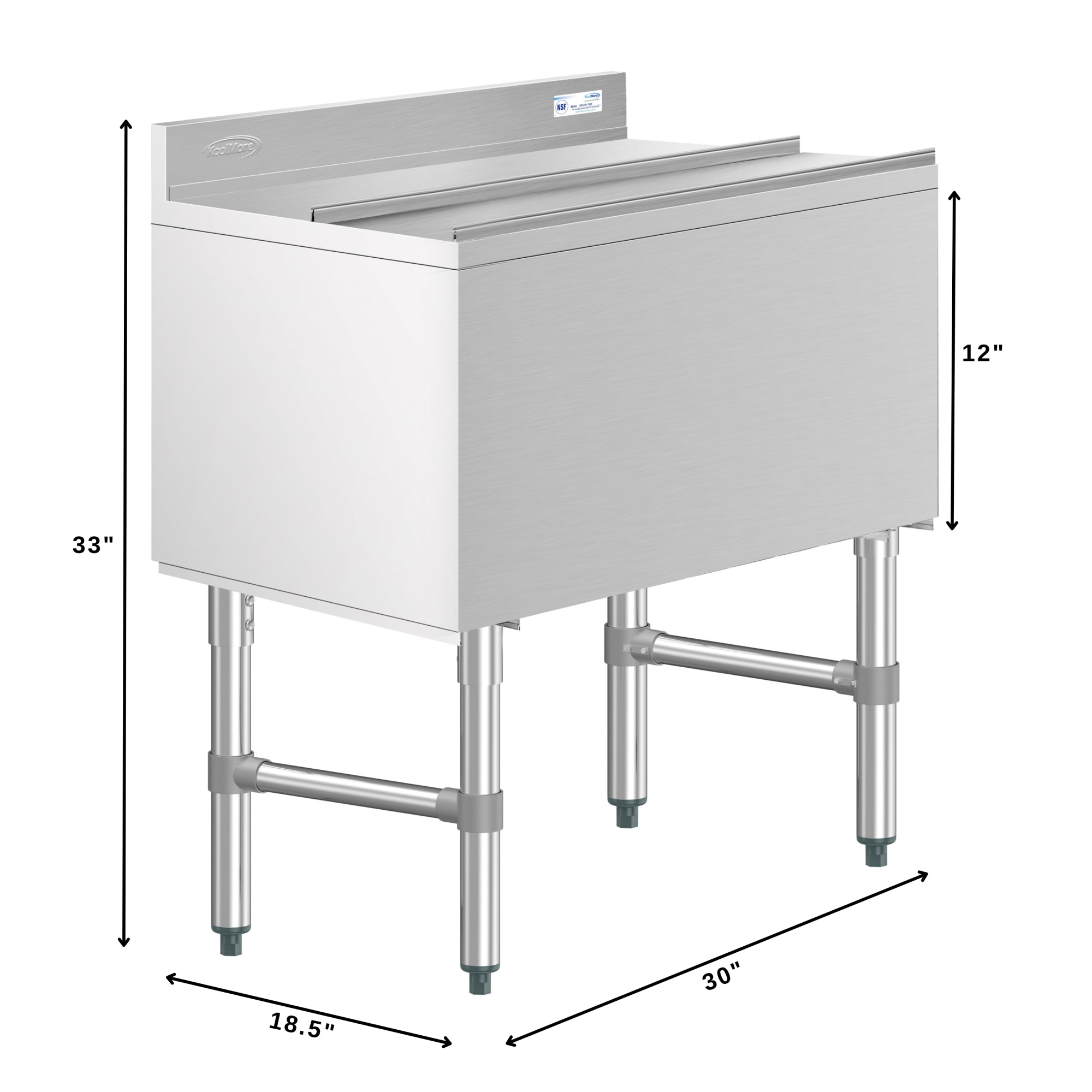30 in. Commercial Underbar Ice Bin with Siding Lid in Stainless Steel