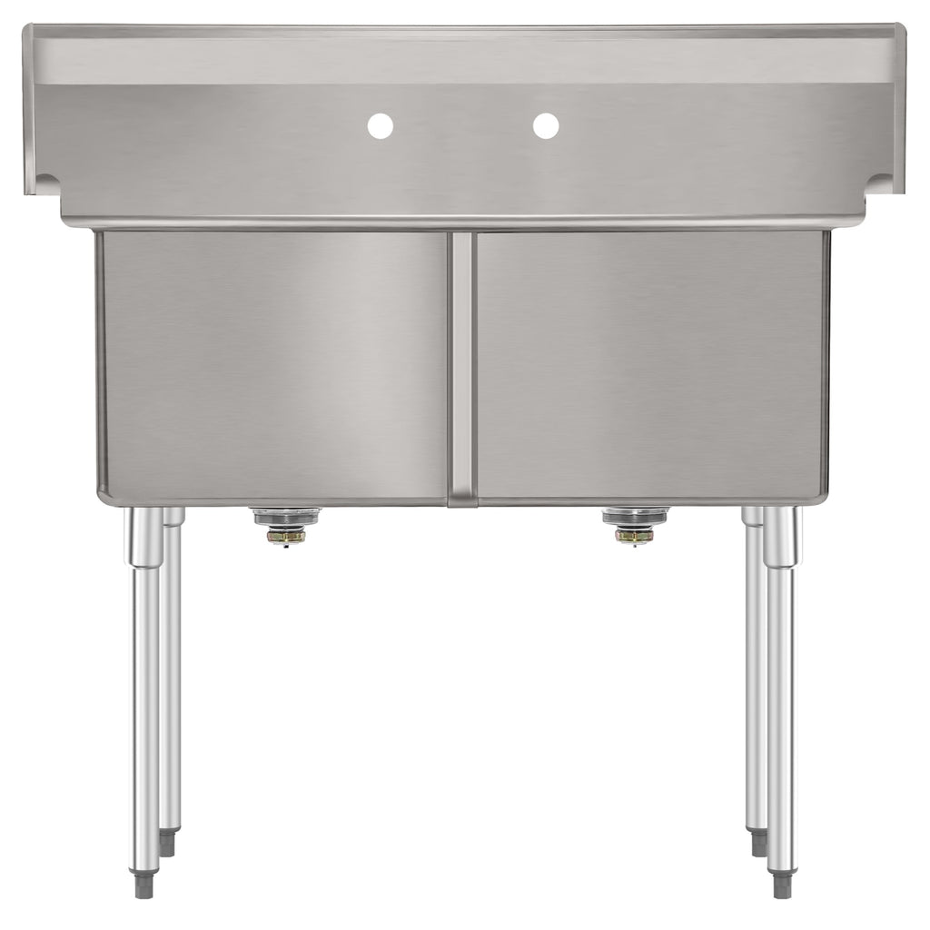42 in. 18-Gauge 2-Compartment Commercial Sink with Backsplash, Bowl Dimensions 18"x18"x14" in Stainless-Steel