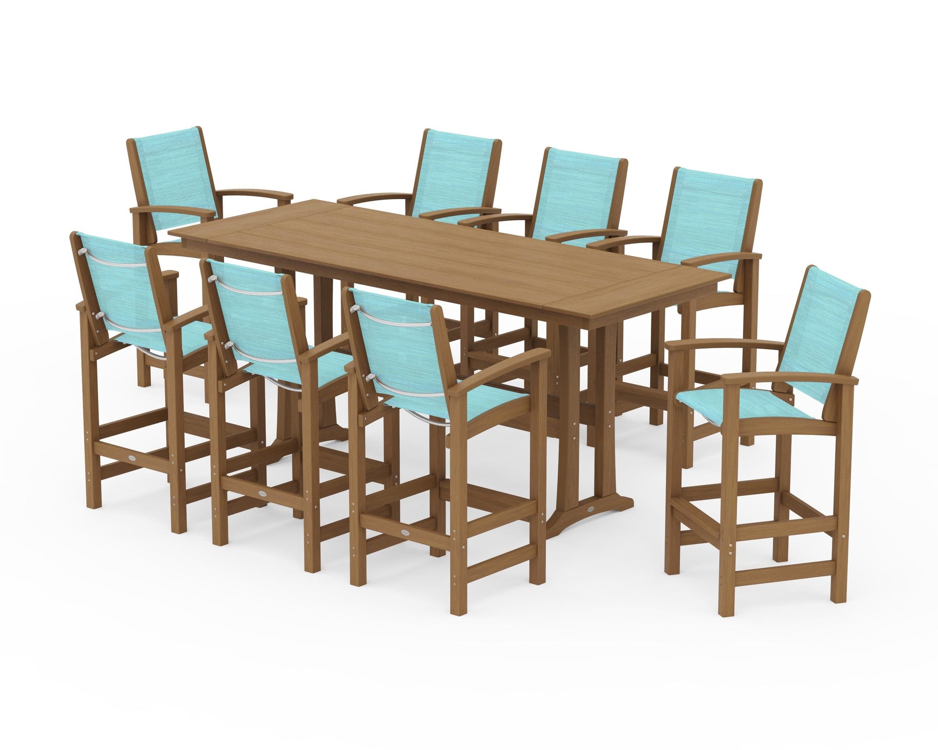 Coastal 9-Piece Farmhouse Bar Set with Trestle Legs