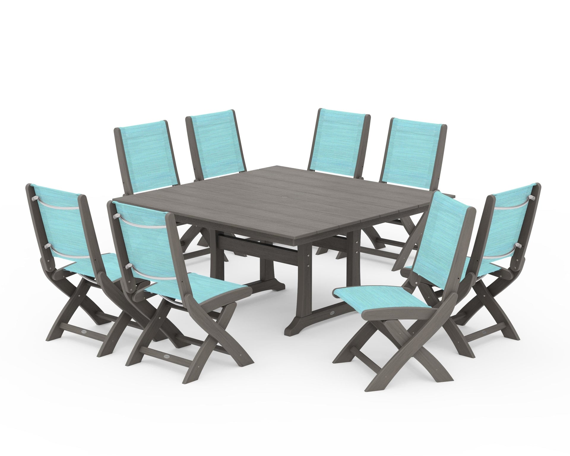 Coastal Folding Side Chair 9-Piece Farmhouse Dining Set