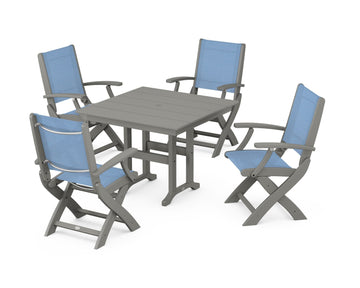 Coastal Folding Chair 5-Piece Farmhouse Dining Set