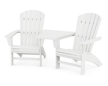 Nautical 3-Piece Curveback Adirondack Set with Angled Connecting Table