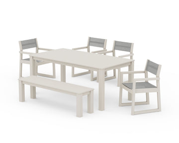 EDGE Sling Arm Chair 6-Piece Parsons Dining Set with Bench