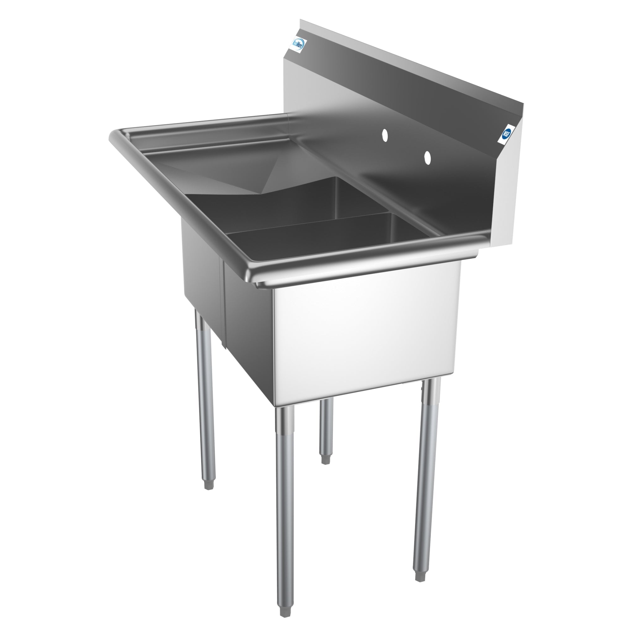 43 in. Two Compartment Stainless Steel Commercial Sink with Drainboard, Bowl Size 12"x 16"x 10"