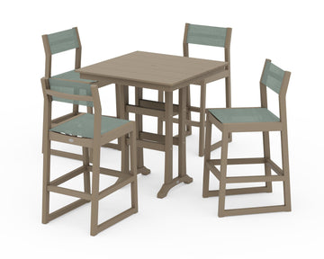 EDGE Sling Arm Chair 5-Piece Farmhouse Bar Set with Trestle Legs