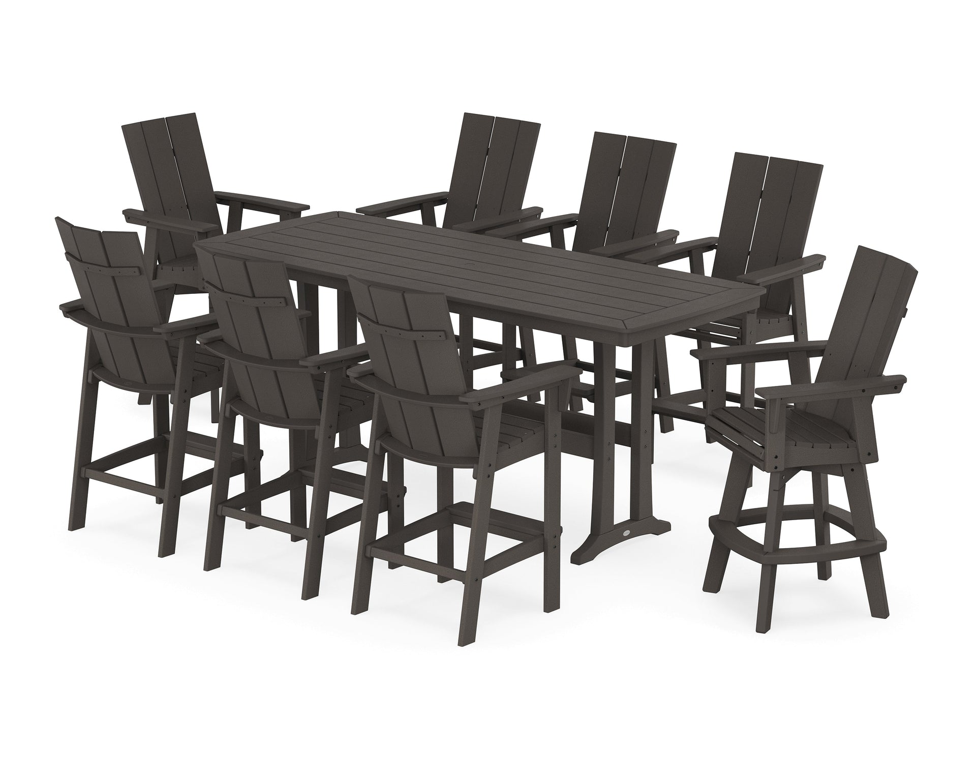 Modern Curveback Adirondack Swivel 9-Piece Bar Set with Trestle Legs