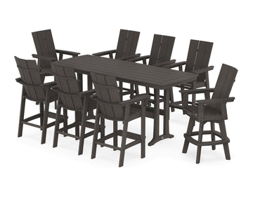 Modern Curveback Adirondack Swivel 9-Piece Bar Set with Trestle Legs