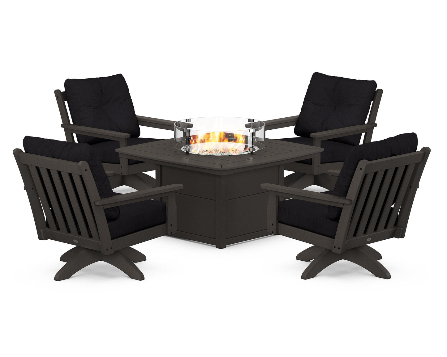 Vineyard 5-Piece Deep Seating Swivel Conversation Set with Fire Pit Table