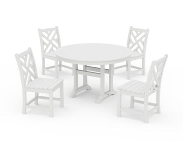 Chippendale Side Chair 5-Piece Round Dining Set With Trestle Legs