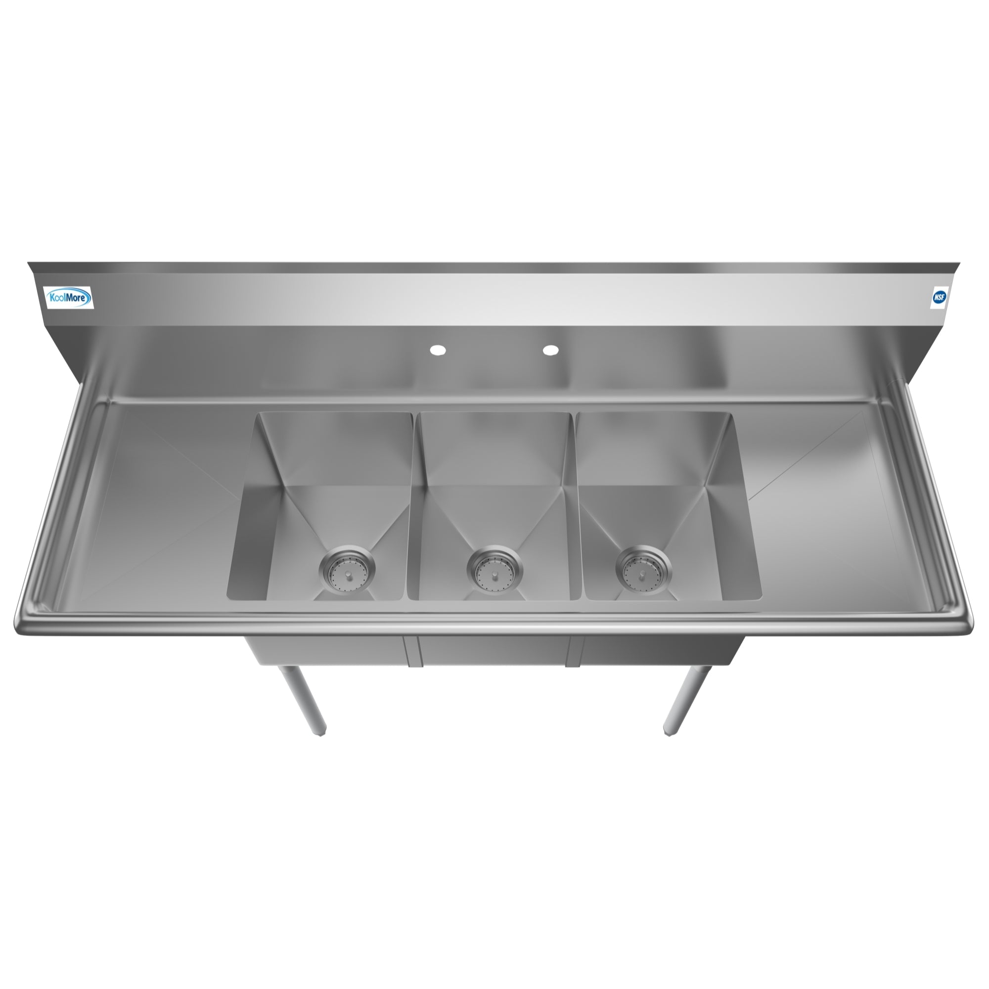 60 in. Three Compartment Stainless Steel Commercial Sink With Drainboards, Bowl Size 12"x 16"x 10"