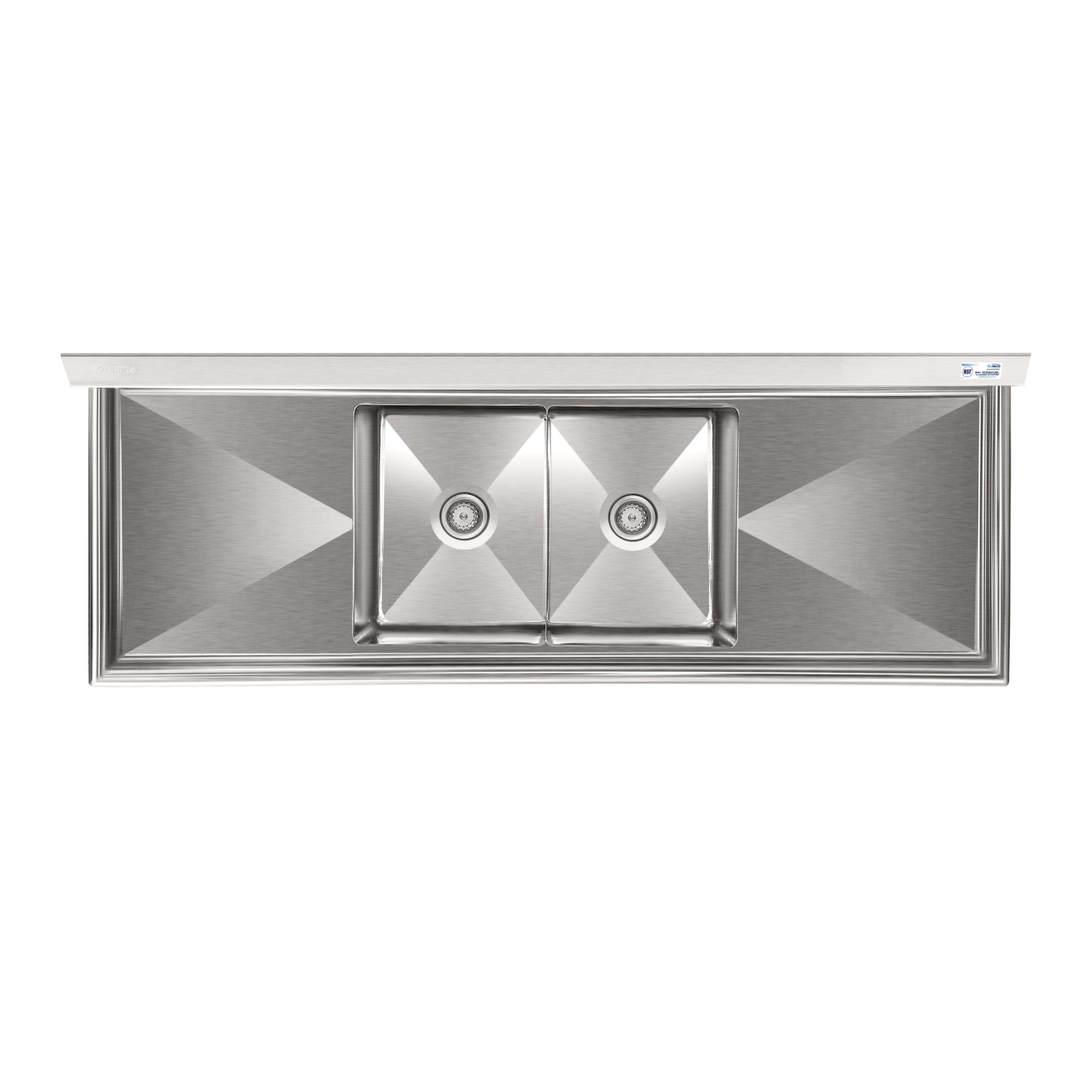 84 in. 18-Gauge 2-Compartment Commercial Sink with Backsplash and 24 in. Dual Drainboards, Bowl dimensions 18"x24"x14" in Stainless-Steel