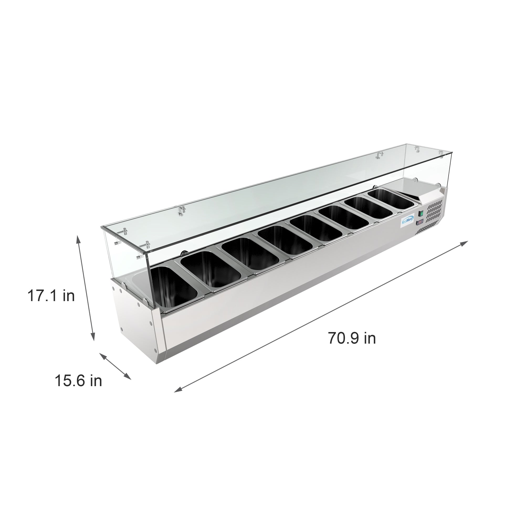 71 in. Eight Pan Refrigerated Countertop Condiment Prep Station