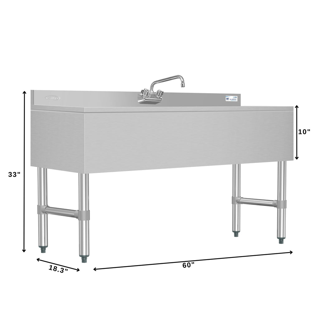 60 in. Three-Compartment Commercial Bar-Sink with 3 in. Backsplash, Dual Drainboards with Low Lead Faucet, NSF Certified in Stainless-Steel