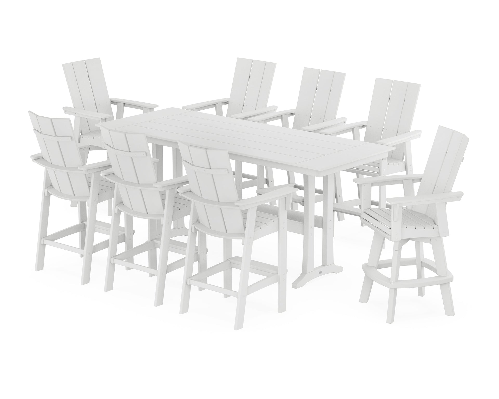 Modern Curveback Adirondack Swivel 9-Piece Farmhouse Bar Set with Trestle Legs