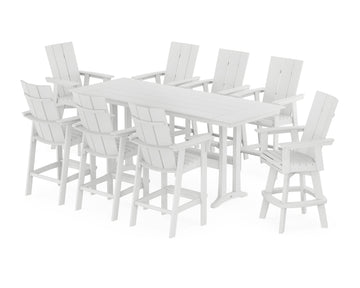Modern Curveback Adirondack Swivel 9-Piece Farmhouse Bar Set with Trestle Legs
