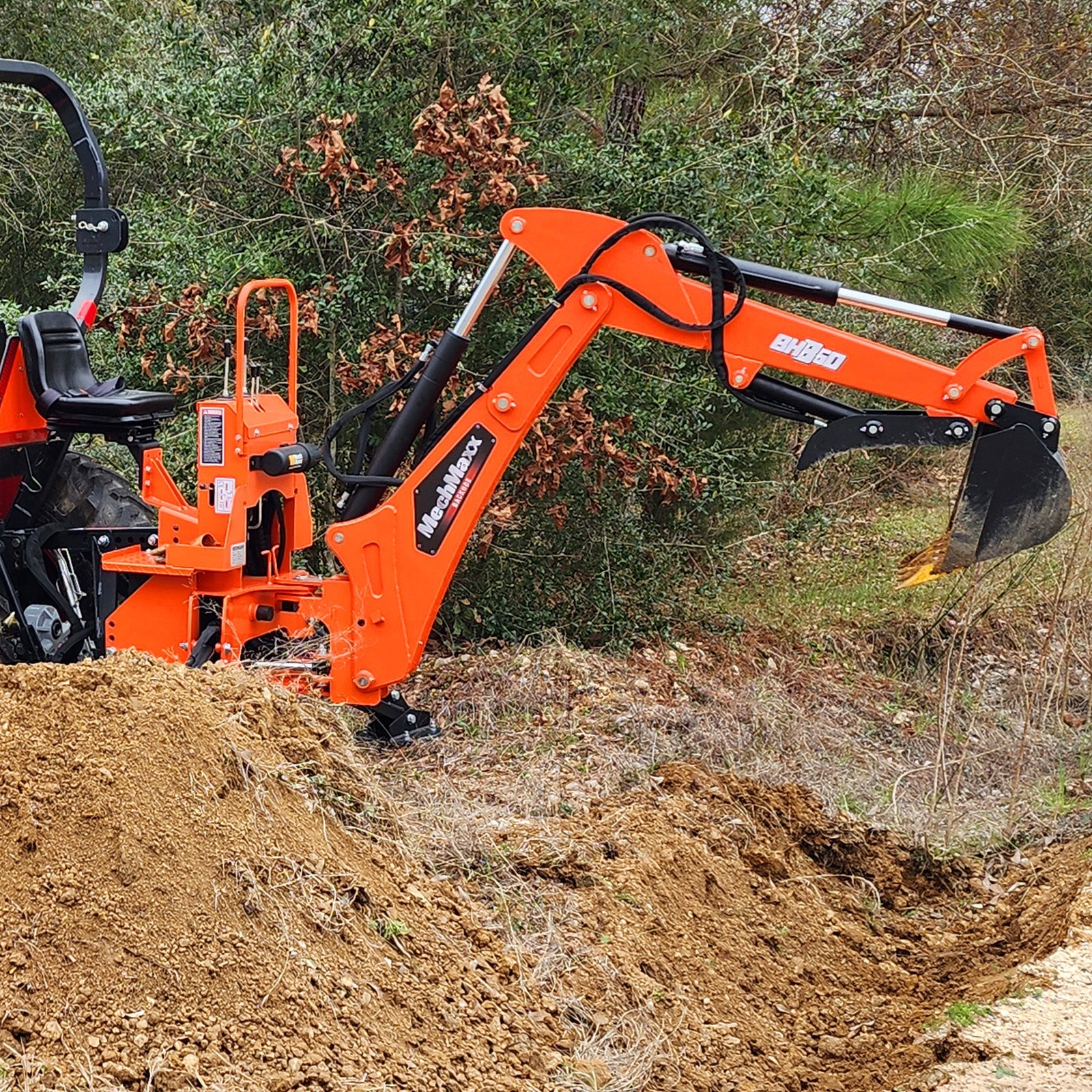 7' Tractor Backhoe Attachment with Mechanical Thumb,  12" Bucket,  ISO/SAE Switchable Controls,  Self-Contained Hydraulic System,  3 Point Hitch Cat.1,  15-50 HP,  BH660M