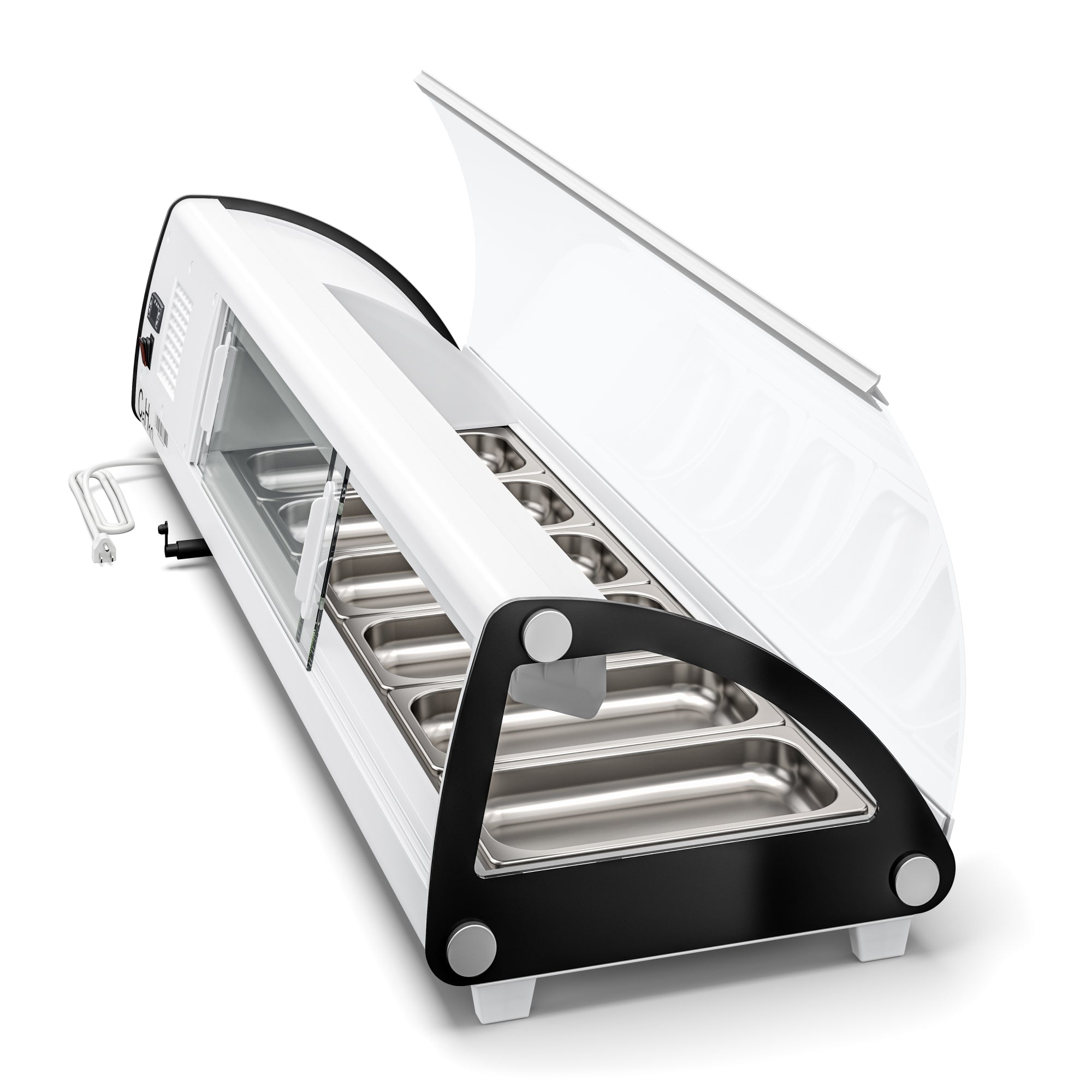 60 in. Glass Sushi Countertop Display Refrigerator with 6 Stainless Steel Trays in White