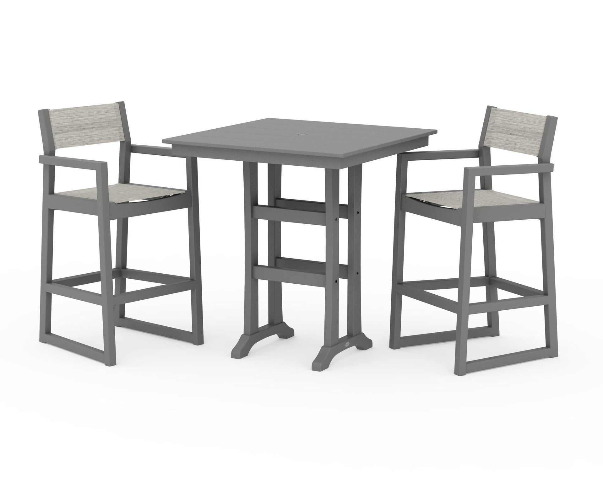 EDGE Sling Arm Chair 3-Piece Farmhouse Bar Set with Trestle Legs