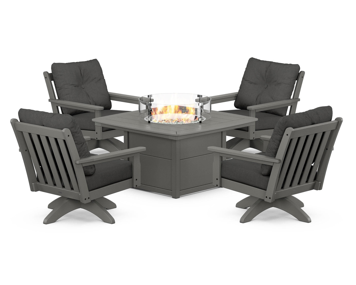 Vineyard 5-Piece Deep Seating Swivel Conversation Set with Fire Pit Table