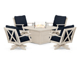 Braxton 5-Piece Deep Seating Swivel Conversation Set with Fire Pit Table