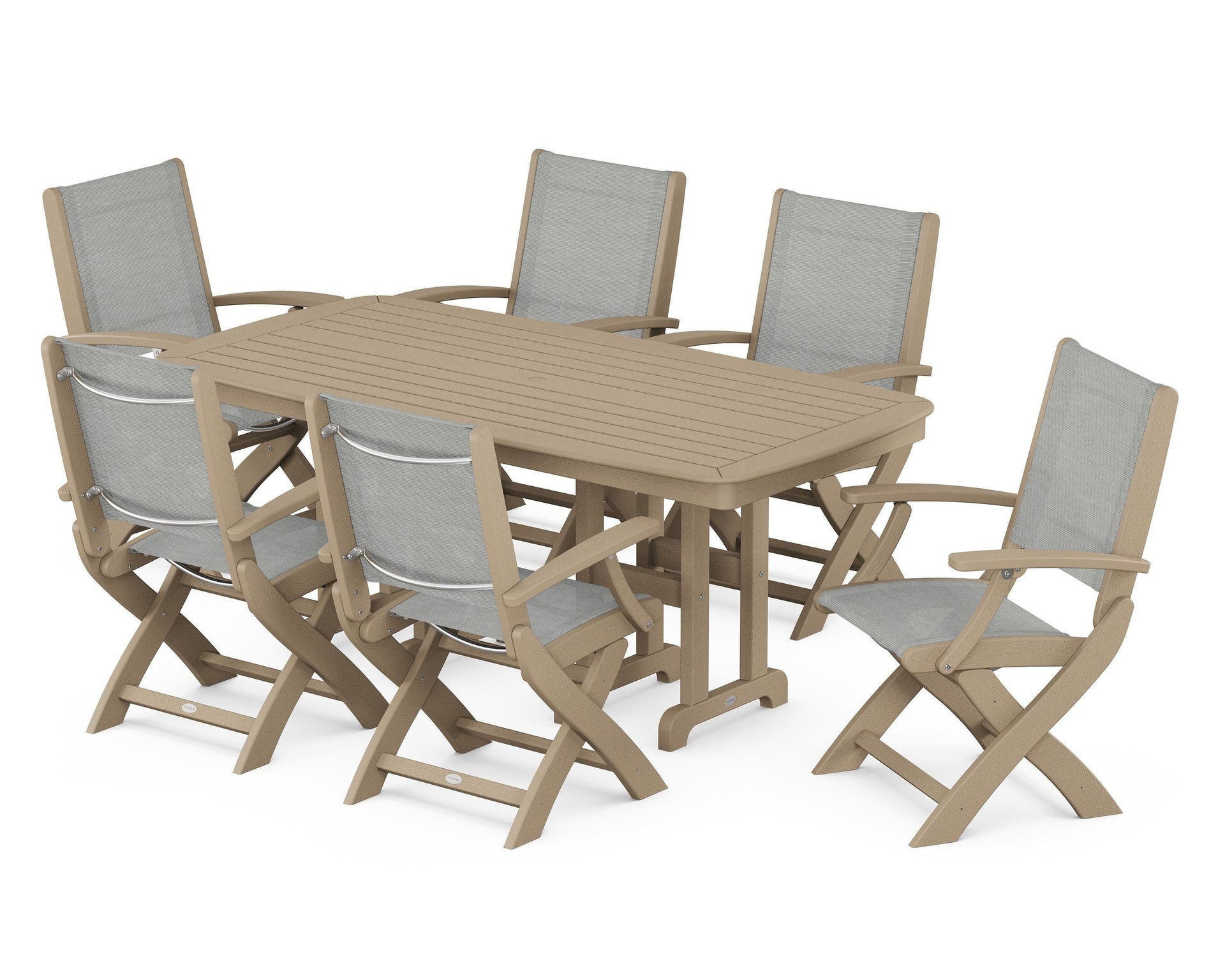 Coastal Folding Arm Chair 7-Piece Dining Set
