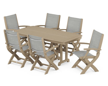 Coastal Folding Arm Chair 7-Piece Dining Set